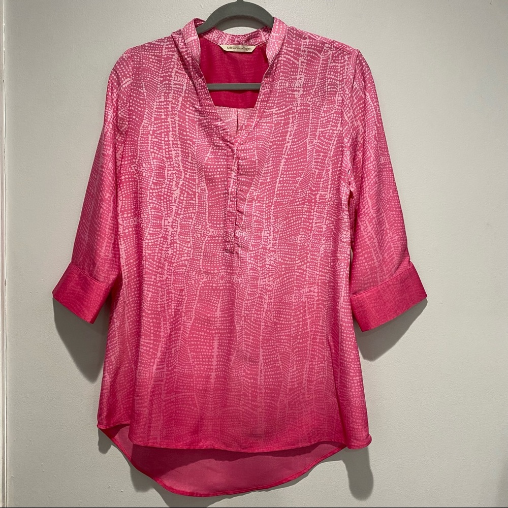 Soft Surroundings Brigitte Hi Low Tunic Pink Ombre 3/4 Sleeve Small